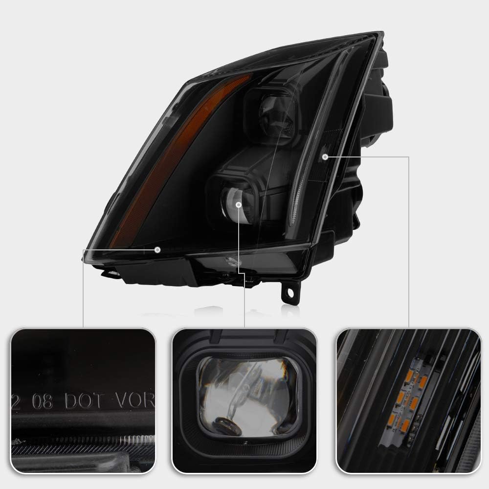 Black Smoked LED Projector Headlights Pair Y4970