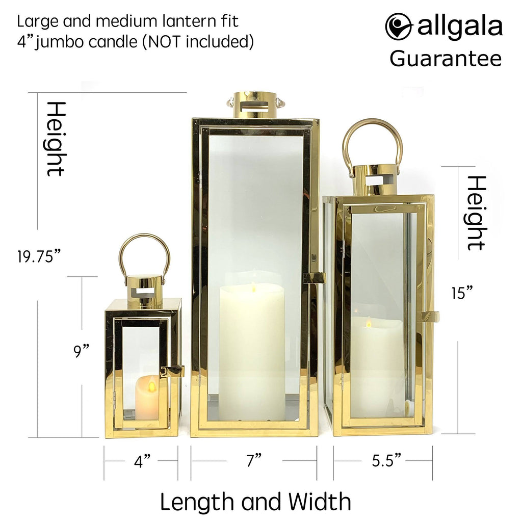 3-Pc Set Jumbo Indoor/Outdoor Candle Lantern Set with Tempered Glass H634