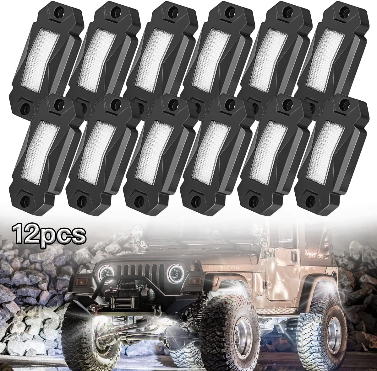 White 12PCS LED Rock Lights N476
