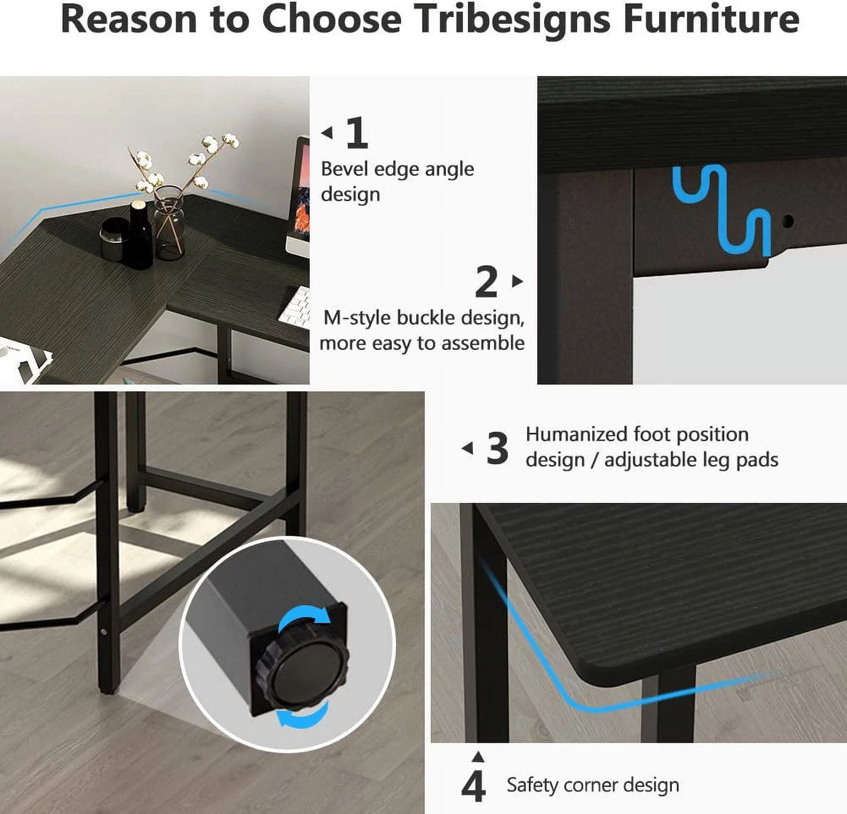 Black L-Shaped Corner Computer Desk G1754
