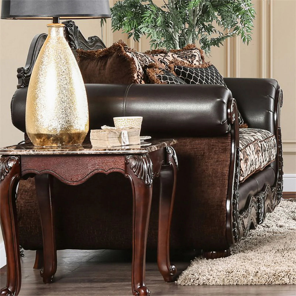 Brown Faux Leather Cushioned Loveseat U8313