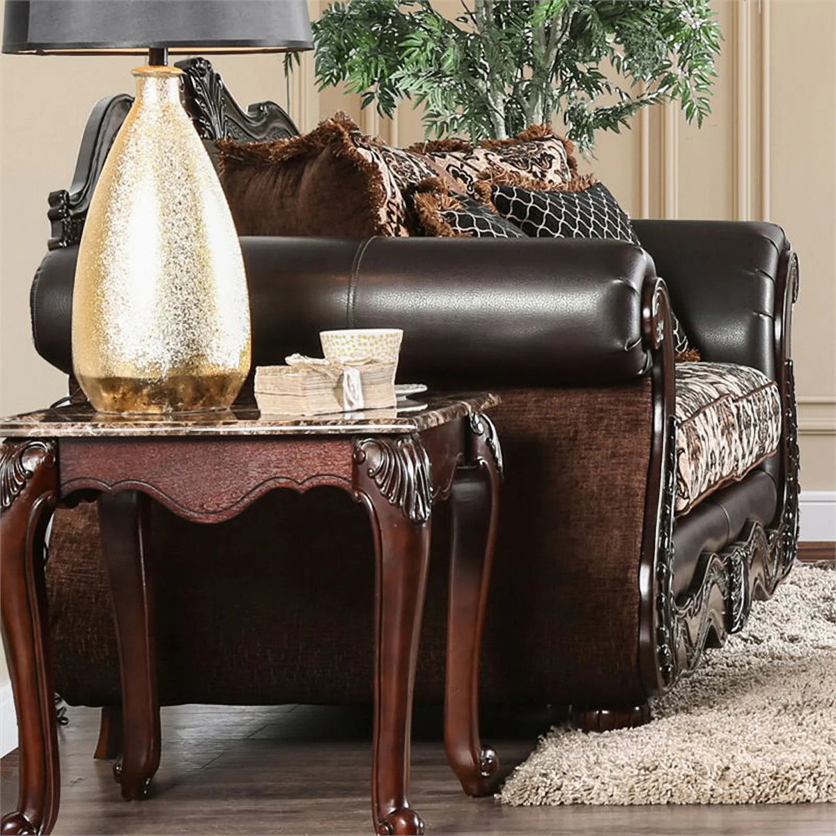 Brown Faux Leather Cushioned Loveseat U8313