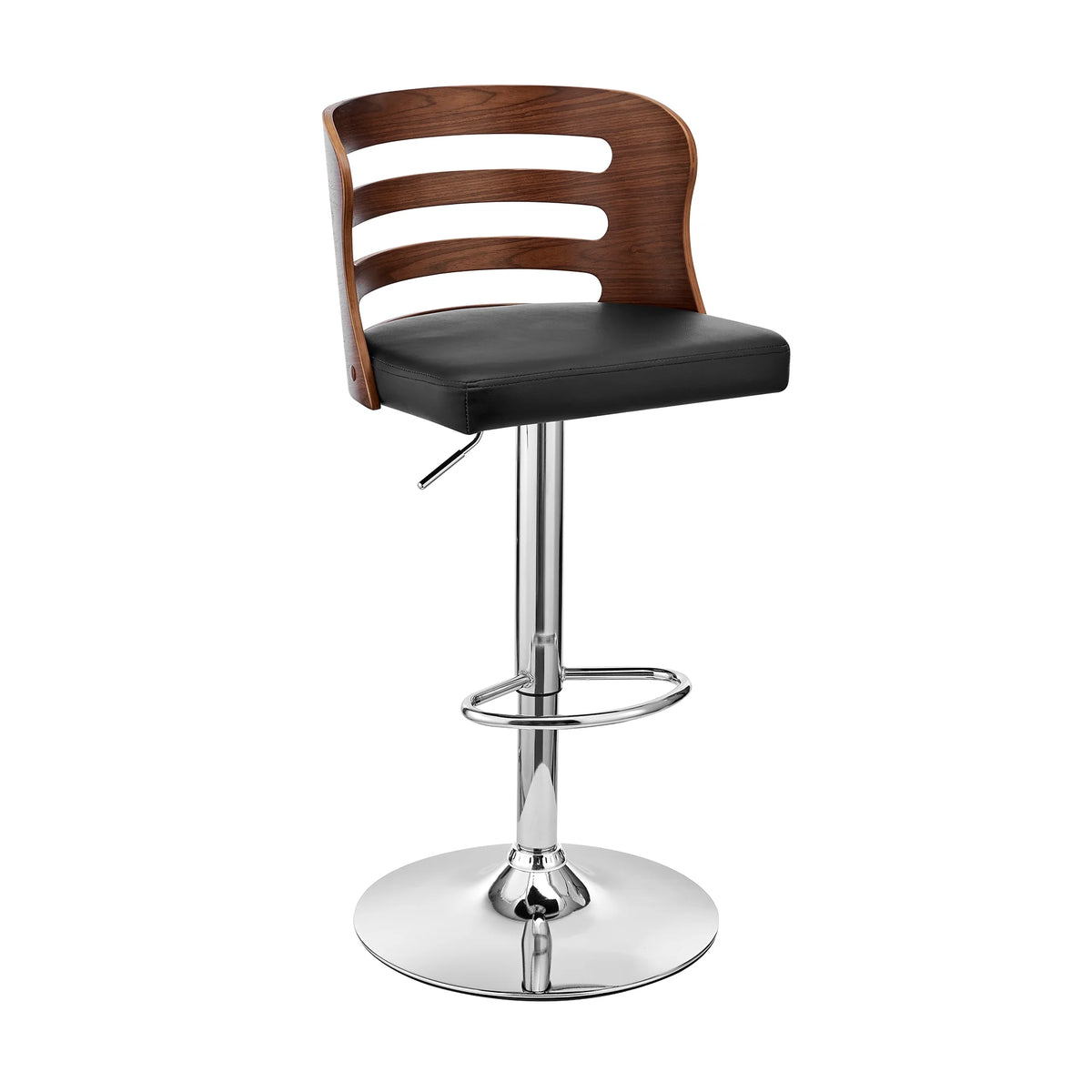 Black Faux Leather and Walnut Wood Adjustable Swivel Bar Stool L33551