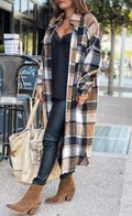 Plaid Button Pocket Shirt Collar Outerwear L9747