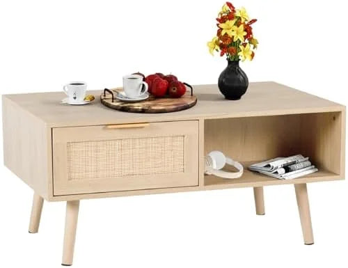 Small Rectangle Coffee Table with Rattan Drawer P1873