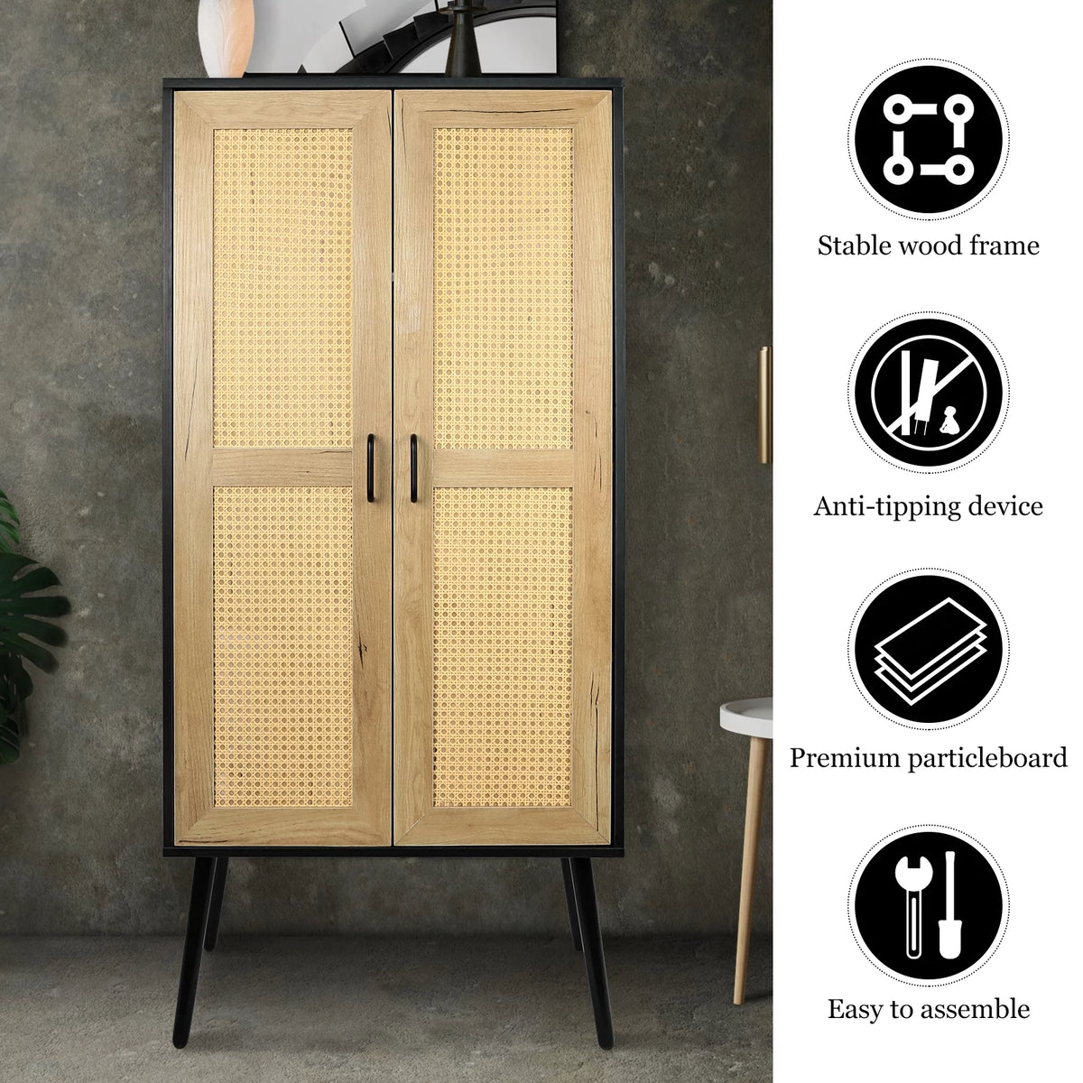 59'' Tall Rustic Storage Cabinet with Shelf Rattan V224
