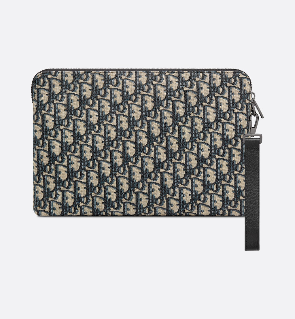 Beige and Black Oblique Jacquard Pouch V19258