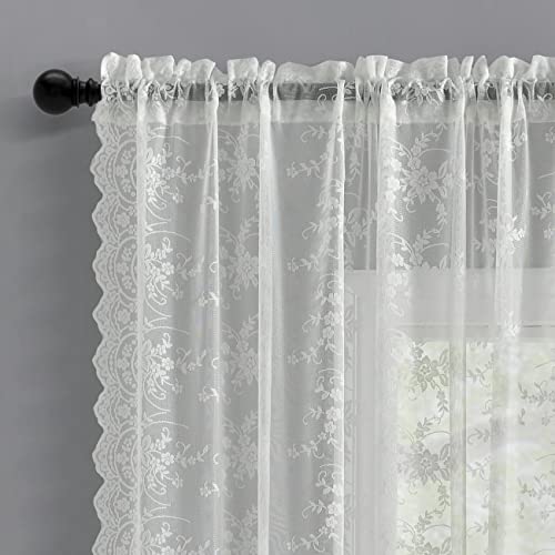 Scalloped Lace Sheer Curtains 2 Panels T3619