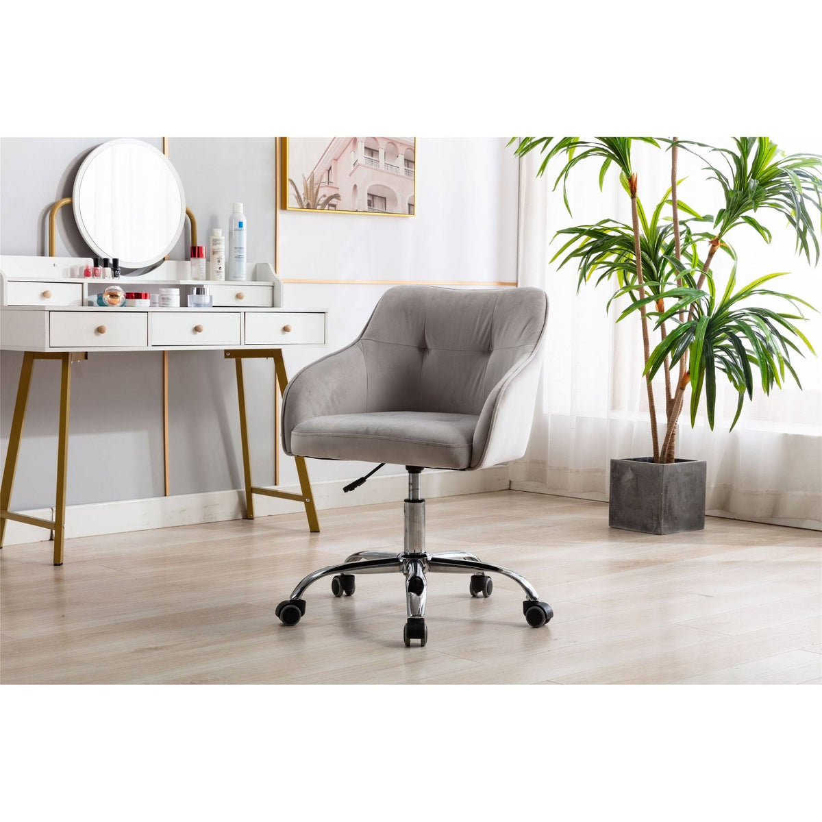 Velvet Upholstered Swivel Tufted Adjustable Height Task Chair Z5216