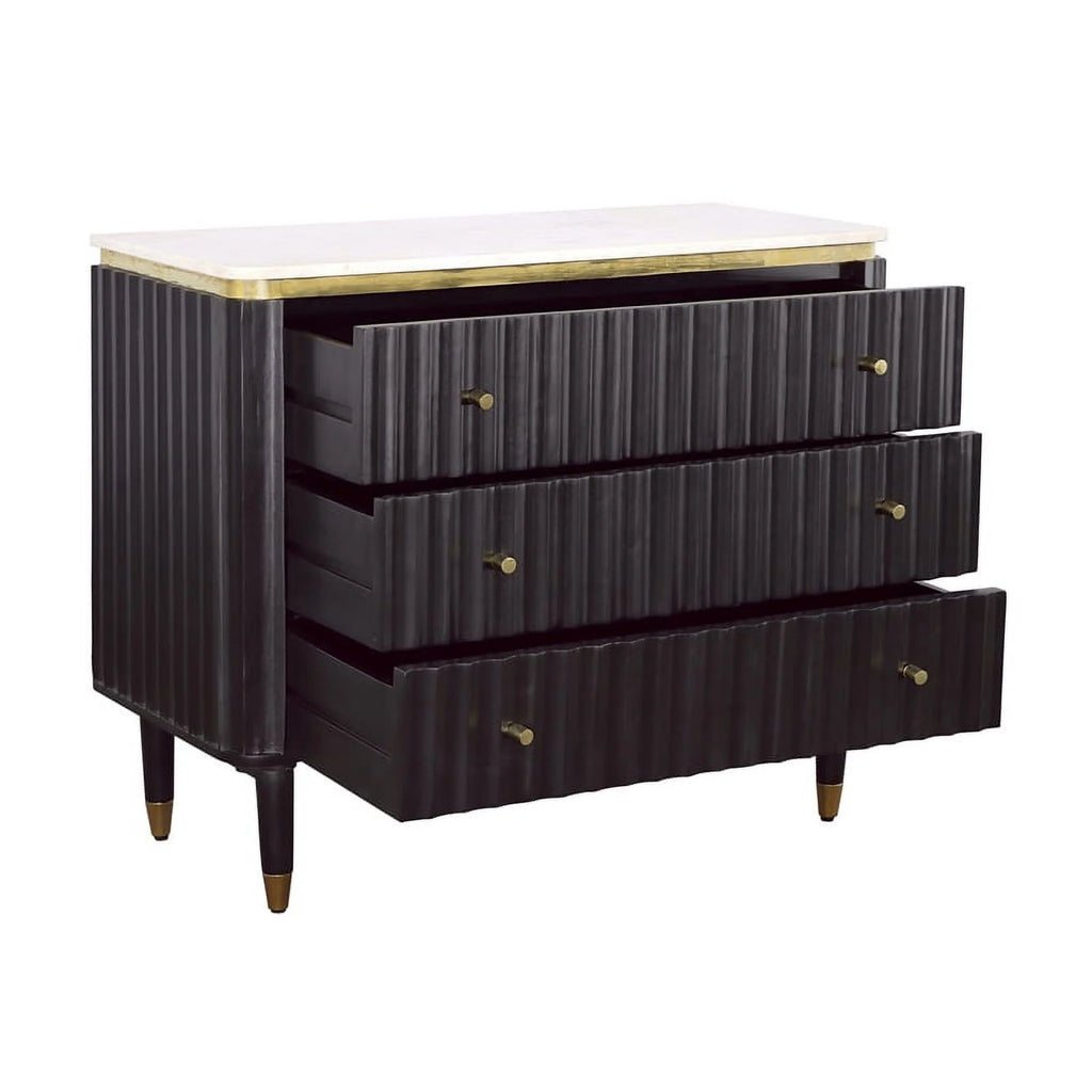 Black and Gold 3-Drawer Wood Chest V802