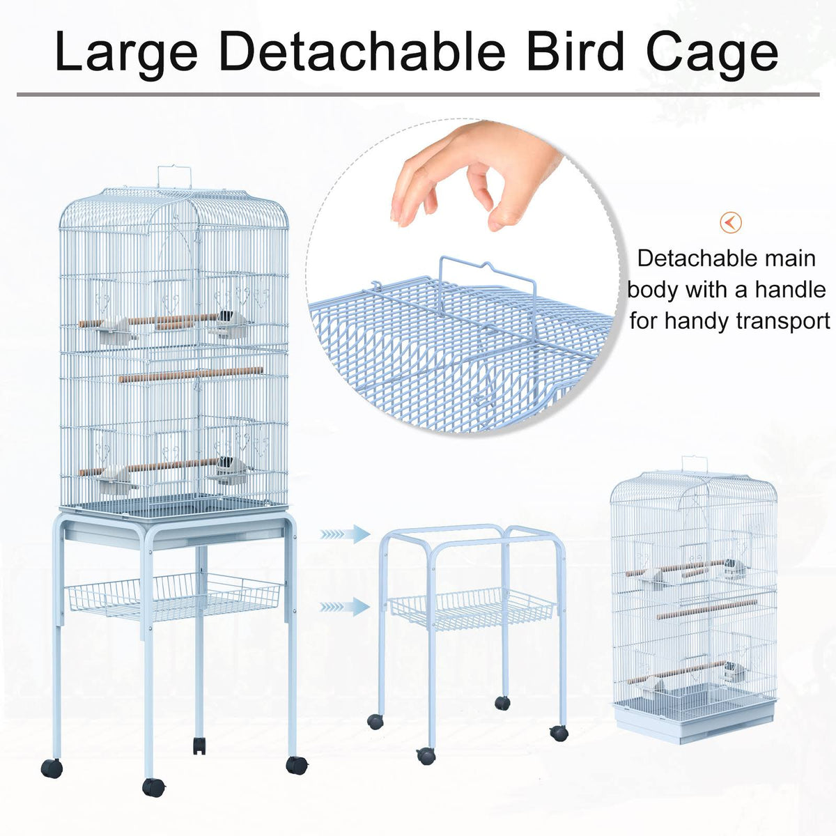 White Metal Indoor Bird Cage Starter Kit with Rolling Stand V187857