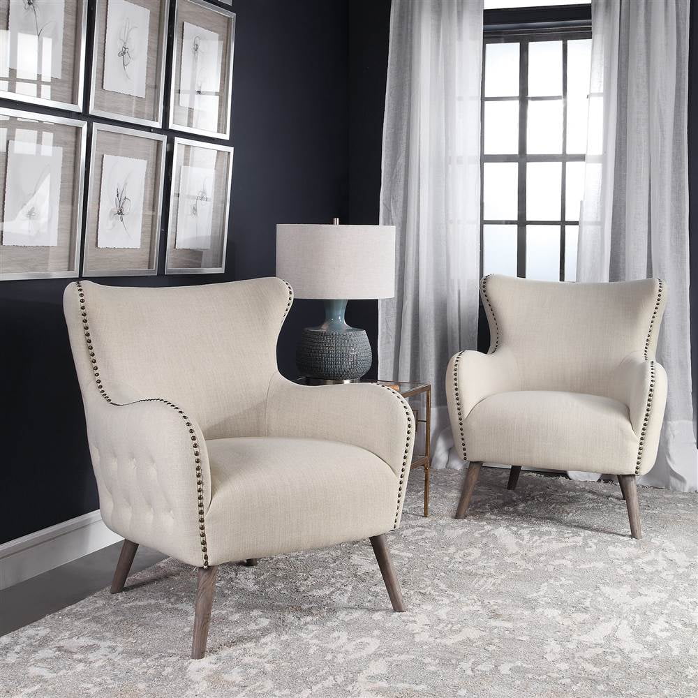 Off White Linen Wingback Chair A644
