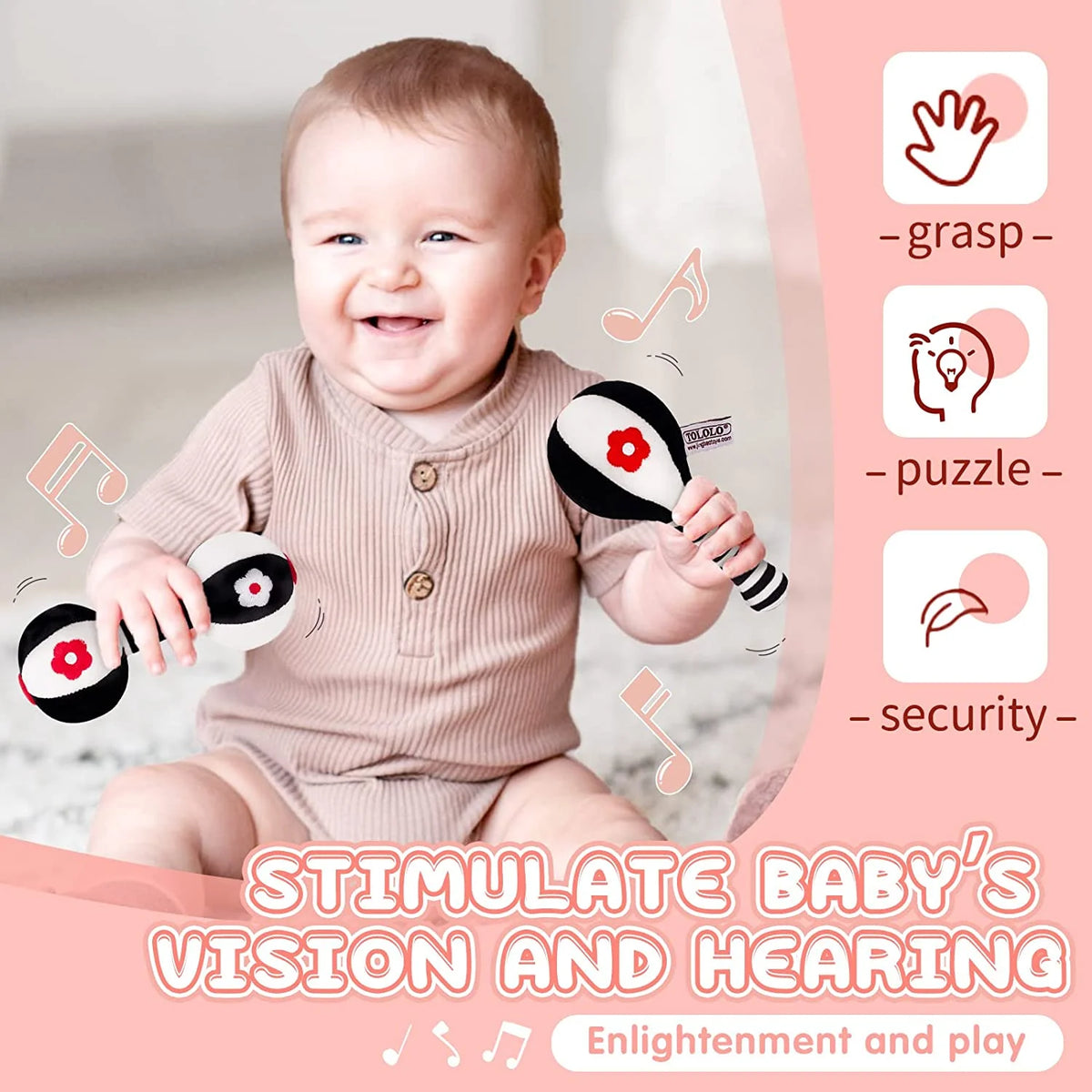 2PCS Soft Rattles for Baby, Baby Toys 0-6 Months, Car Seat Toys for Infants S573851