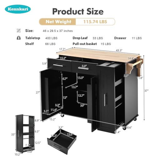 Rolling Kitchen Island with Storage and Drop Leaf C616892