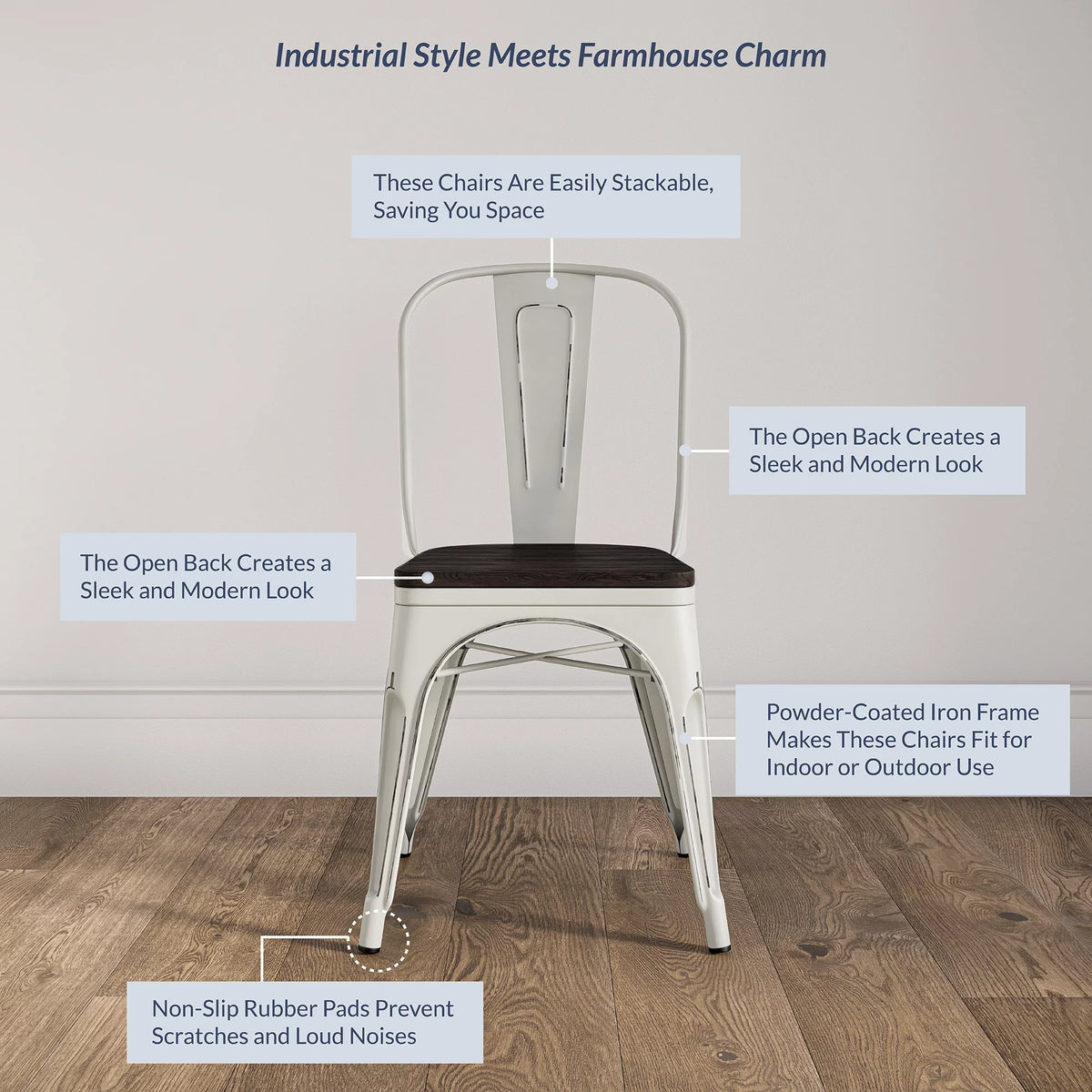 Gray Set of 4 Metal Wood Dining Chairs E68691