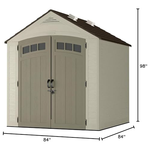 7x7 Storage Shed with Multi-Wall Resin Panels, 4 Skylights, Pad-Lockable Doors, 84" D x 84" W x 98" H T7810