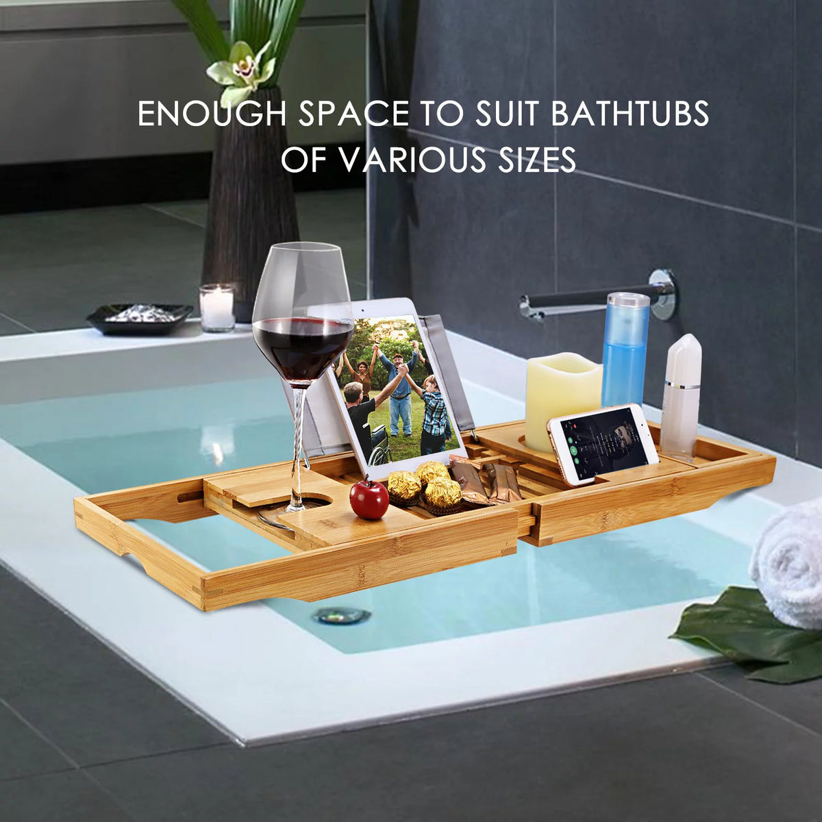 Bamboo Expandable Bathtub Caddy Tray Z33044