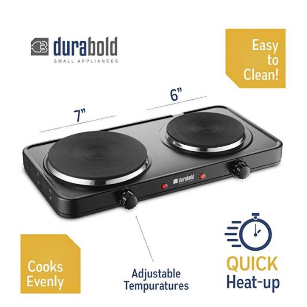 Electric Double Burner Cast Iron Hot Plate Black, 2 Pack H159350