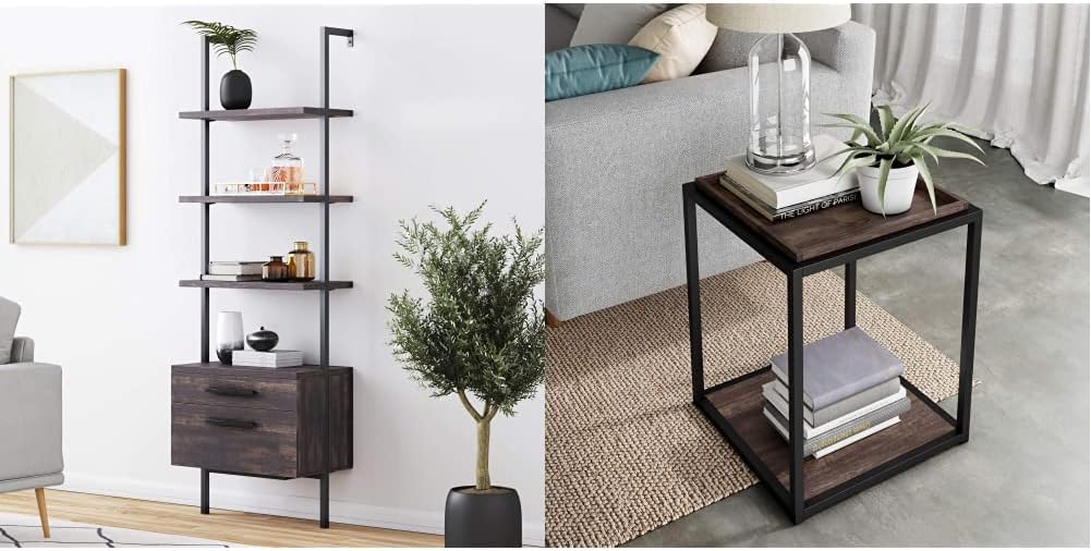 White/Gold 5-Shelf Ladder Bookcase with Metal Frame D755