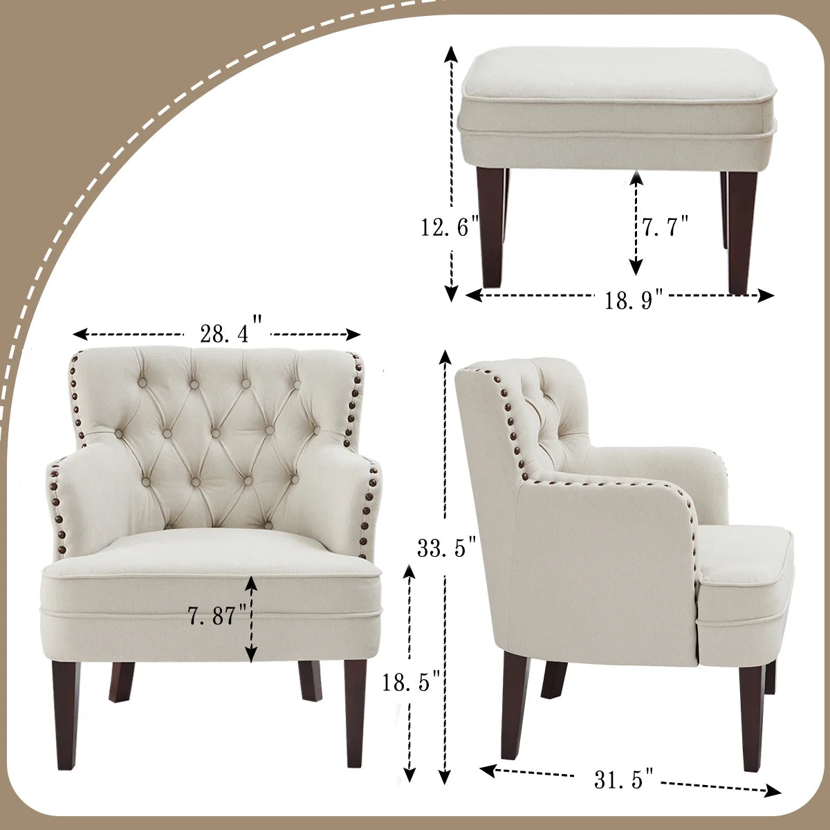 Beige Tufted Accent Chair with Ottoman C164