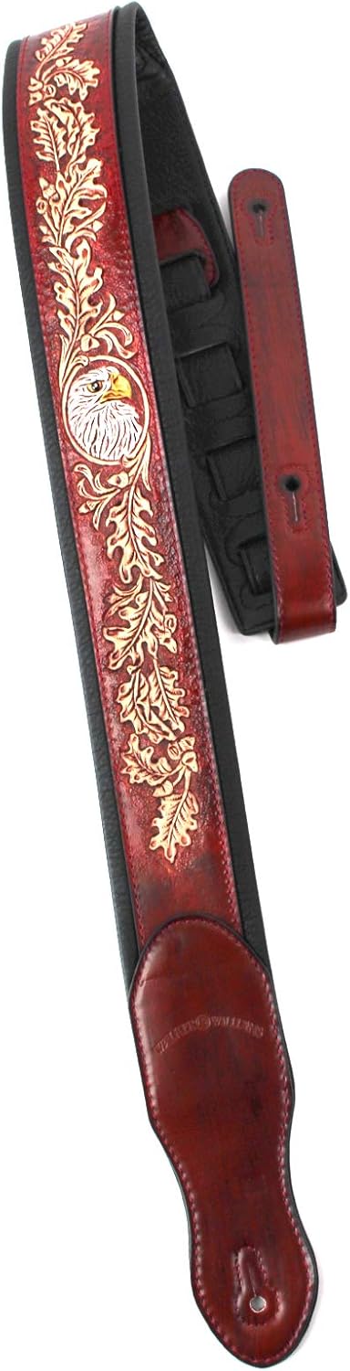 Mahogany Brown Full Grain Leather Guitar Strap C779
