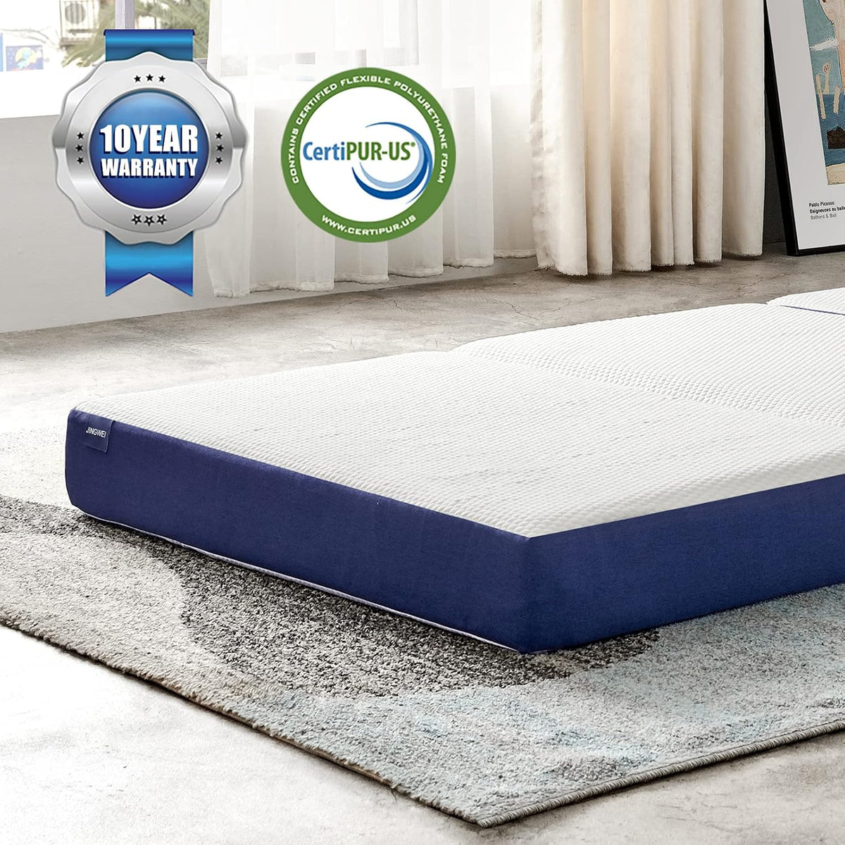 Tri-fold Memory Foam Mattress Topper with Washable Cover, Small Twin Size E5249