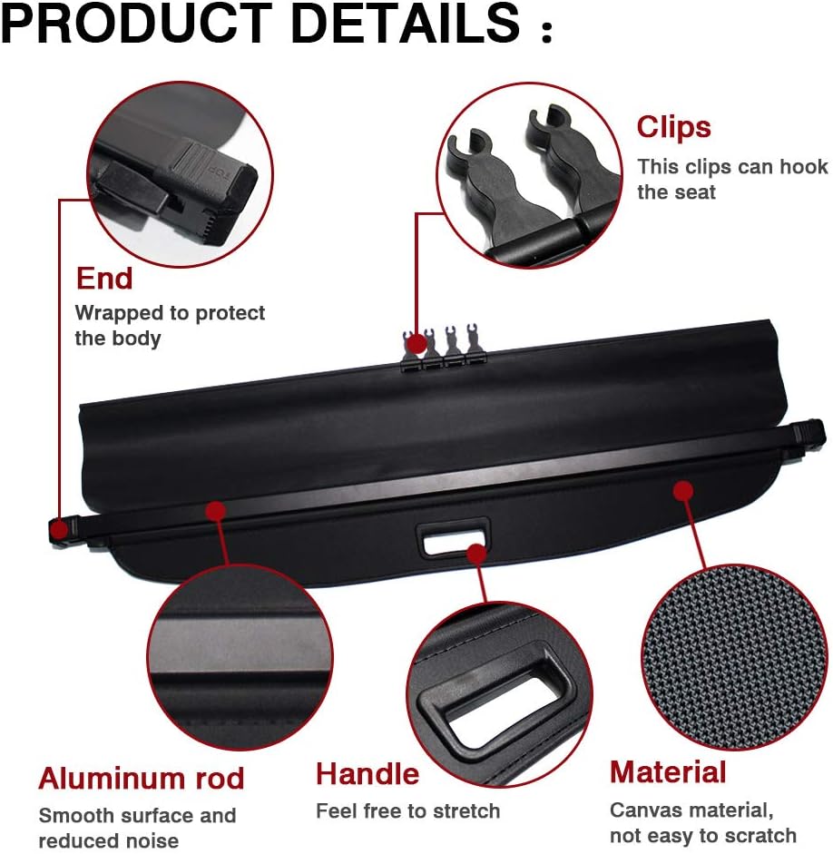 Black Retractable Rear Trunk Cargo Cover Z3696