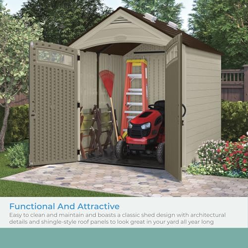 7x7 Storage Shed with Multi-Wall Resin Panels, 4 Skylights, Pad-Lockable Doors, 84" D x 84" W x 98" H T7810