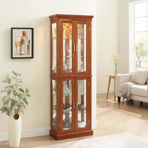 Cherry Wood Curio Cabinet with Tempered Glass Doors Z222066