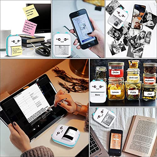 Blue Portable Mini Thermal Photo Printer with 6 Rolls Printing Paper S586888