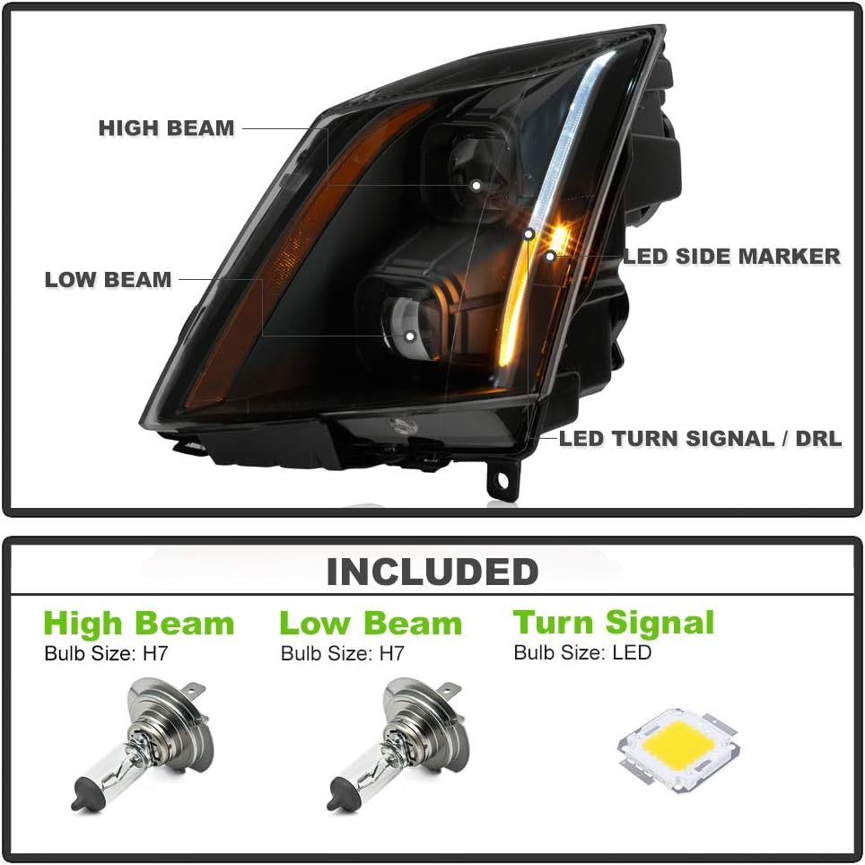 Black Smoked LED Projector Headlights Pair Y4970