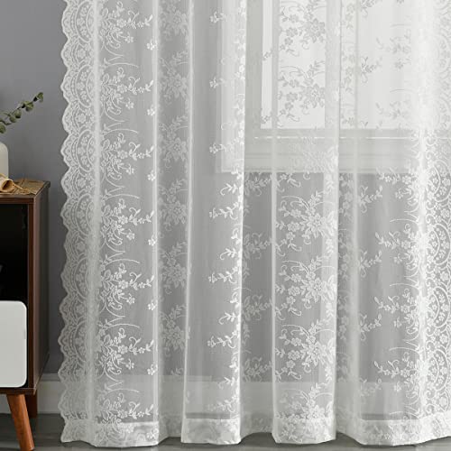 Scalloped Lace Sheer Curtains 2 Panels T3619
