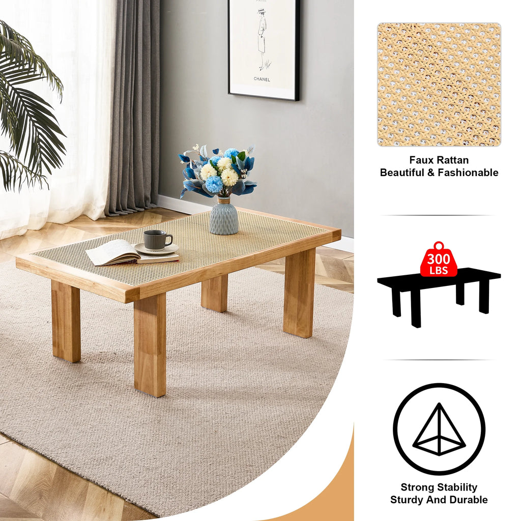 Rattan Table with Rubber Wood Legs J36350