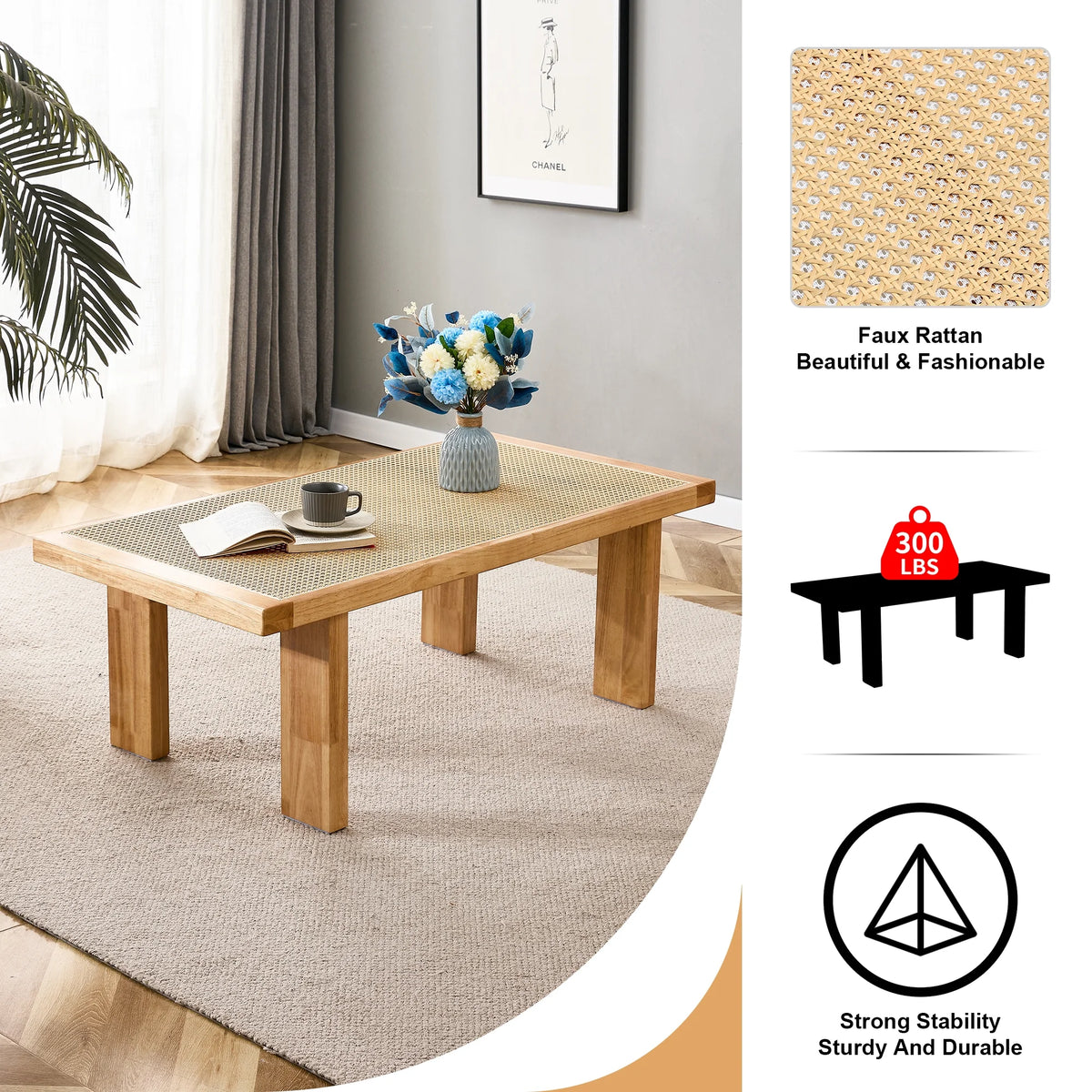 Rattan Table with Rubber Wood Legs J36350