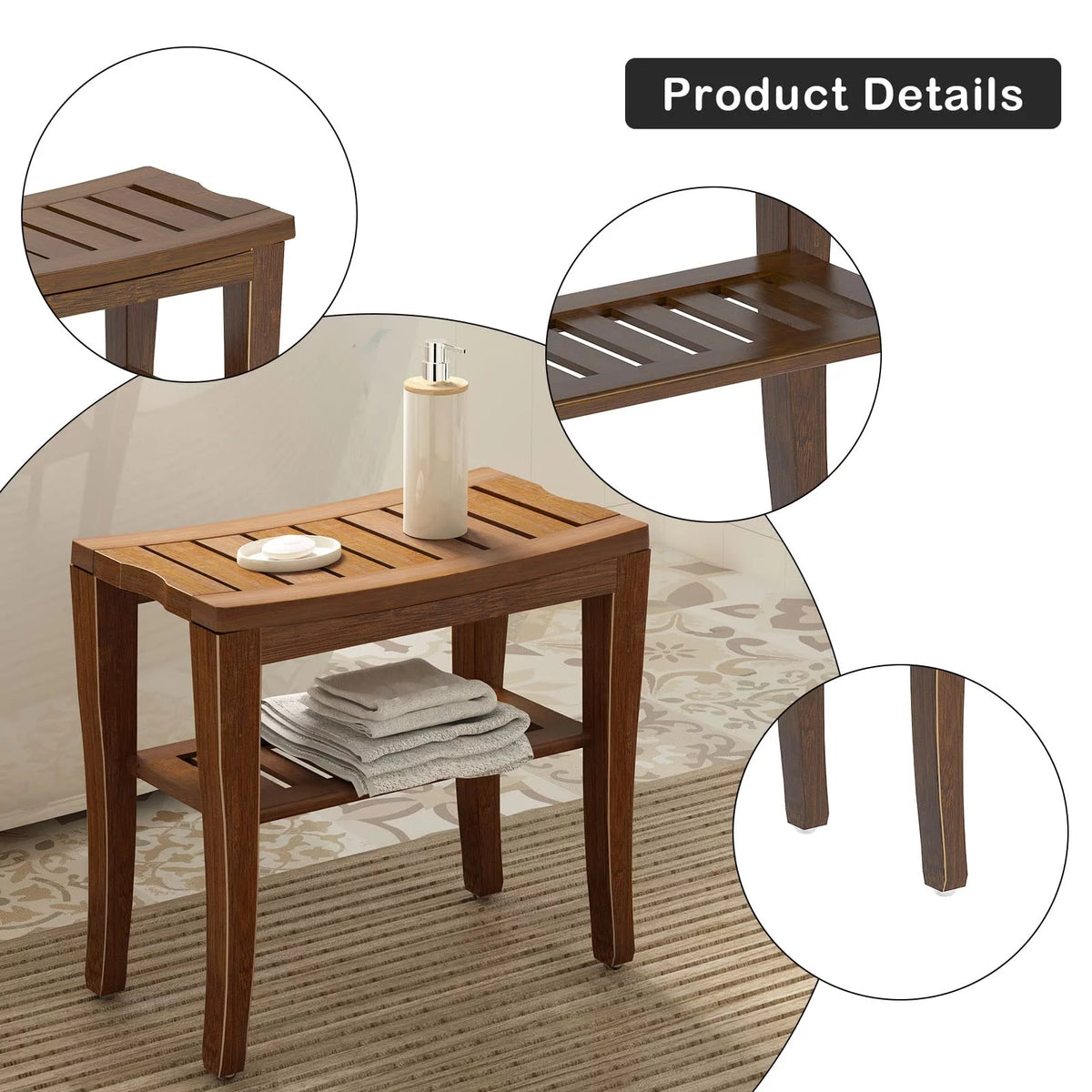 18.5" Bamboo Shower Bench with Storage Shelf J233086