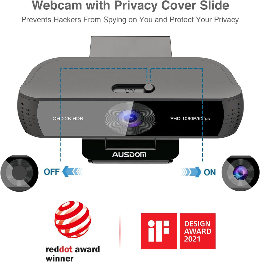 2K QHD Autofocus Webcam with Dual Noise Cancelling Microphones, Pack of 2 D355