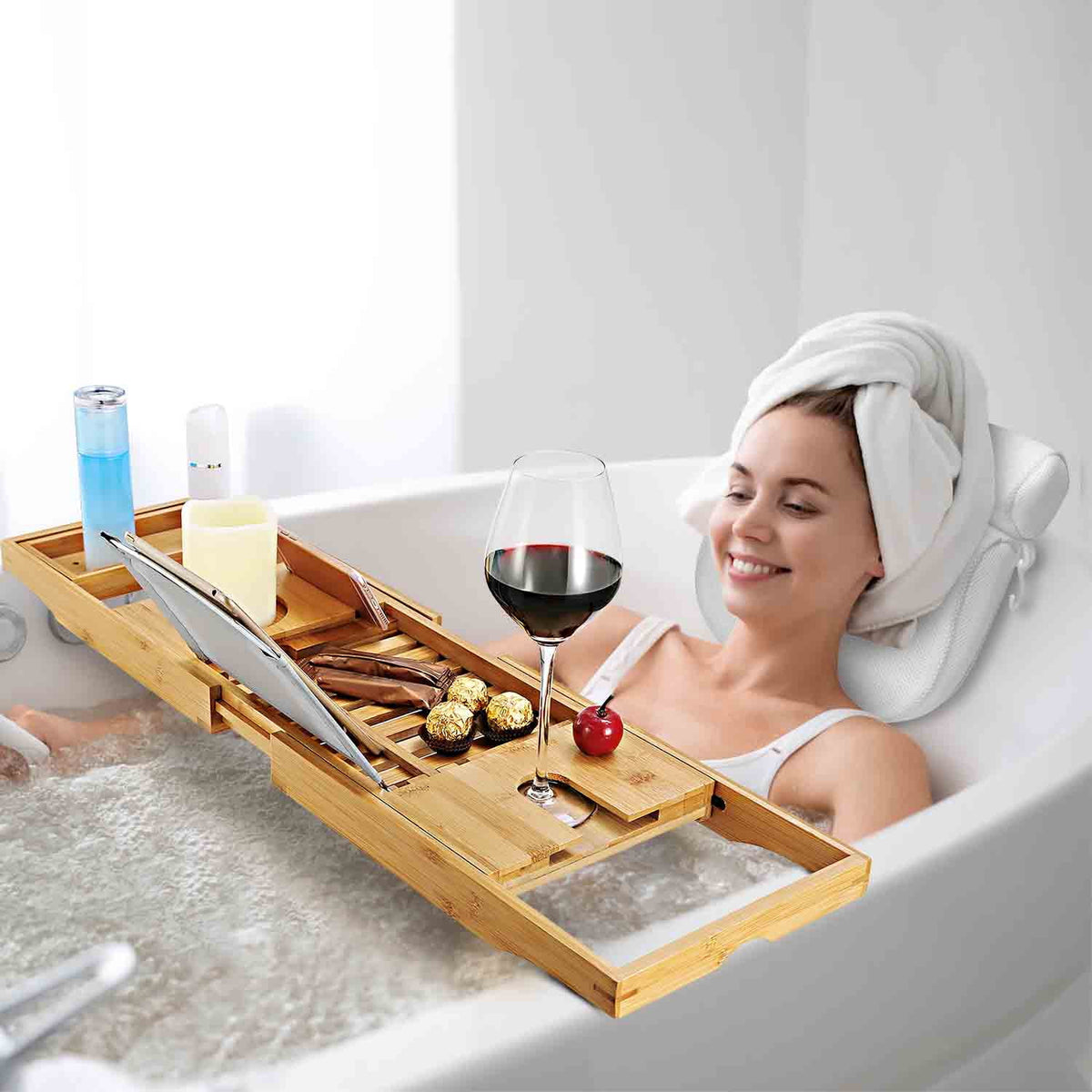 Bamboo Expandable Bathtub Caddy Tray Z33044