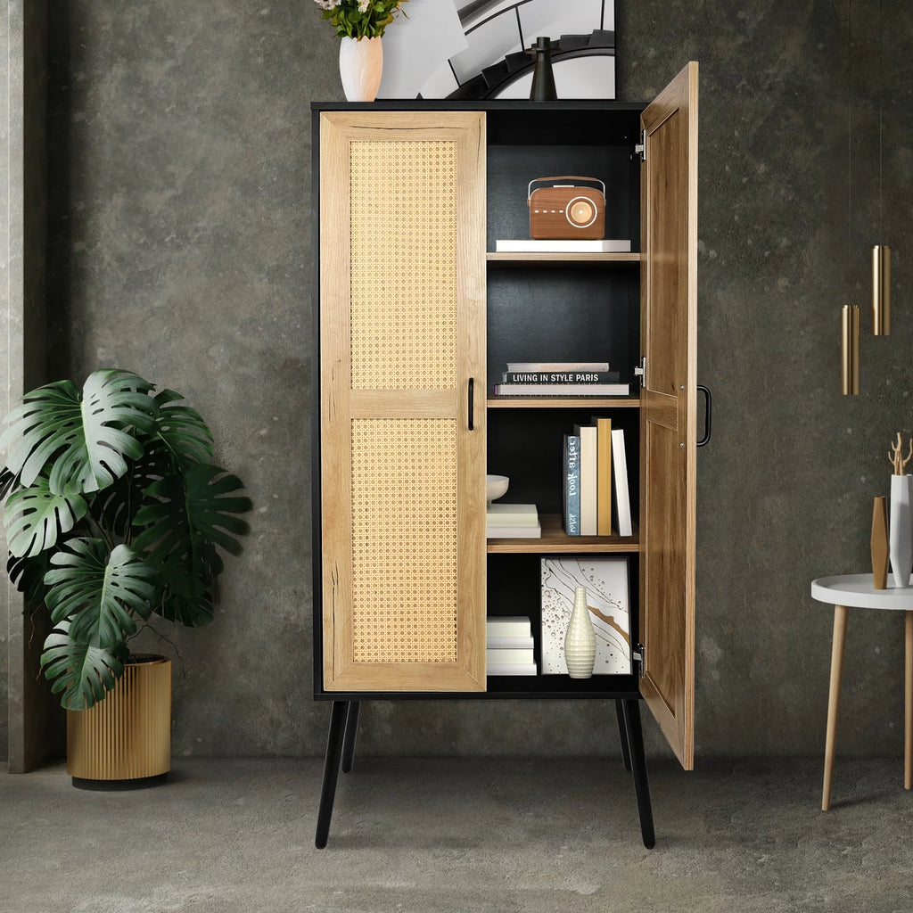 59'' Tall Rustic Storage Cabinet with Shelf Rattan V224