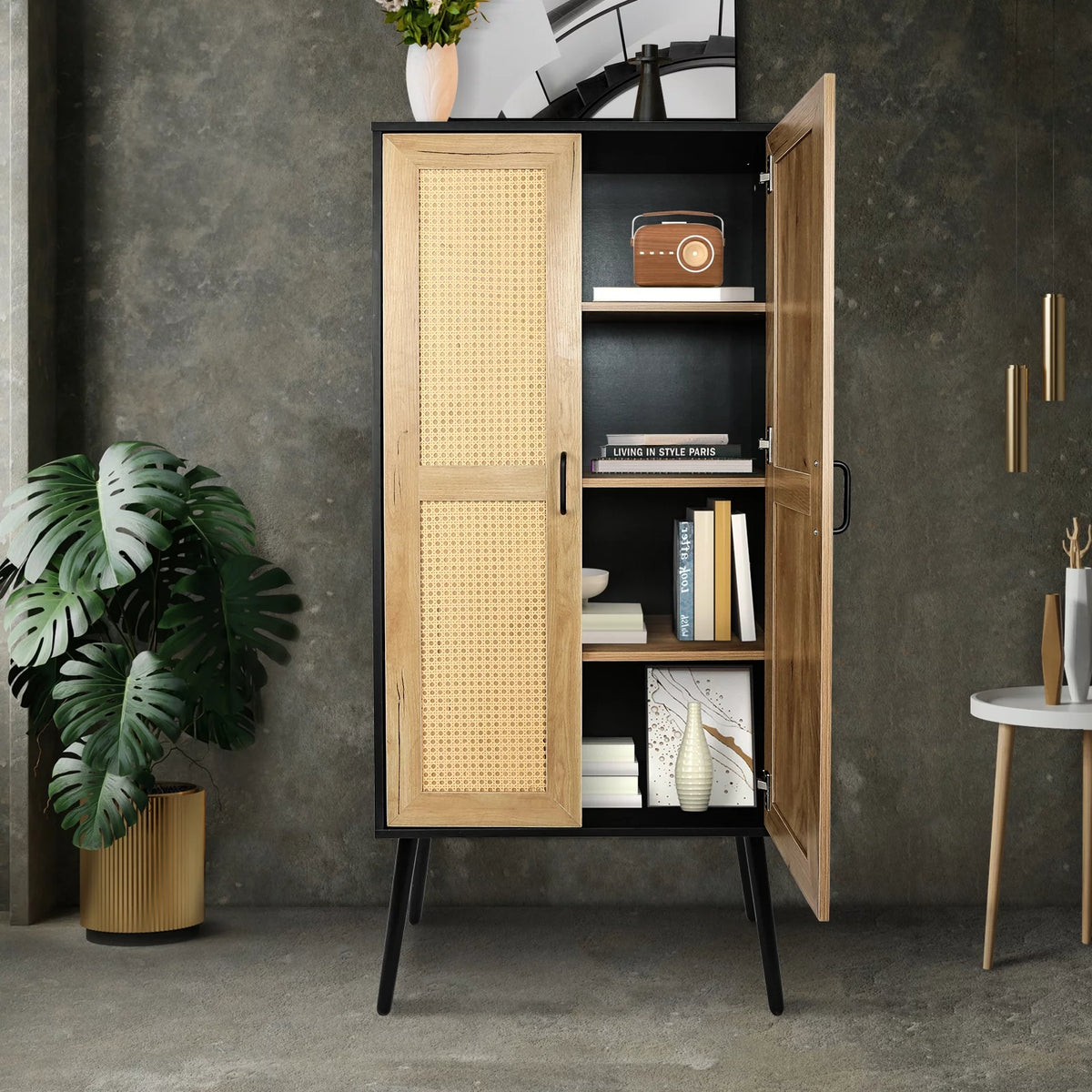 59'' Tall Rustic Storage Cabinet with Shelf Rattan V224