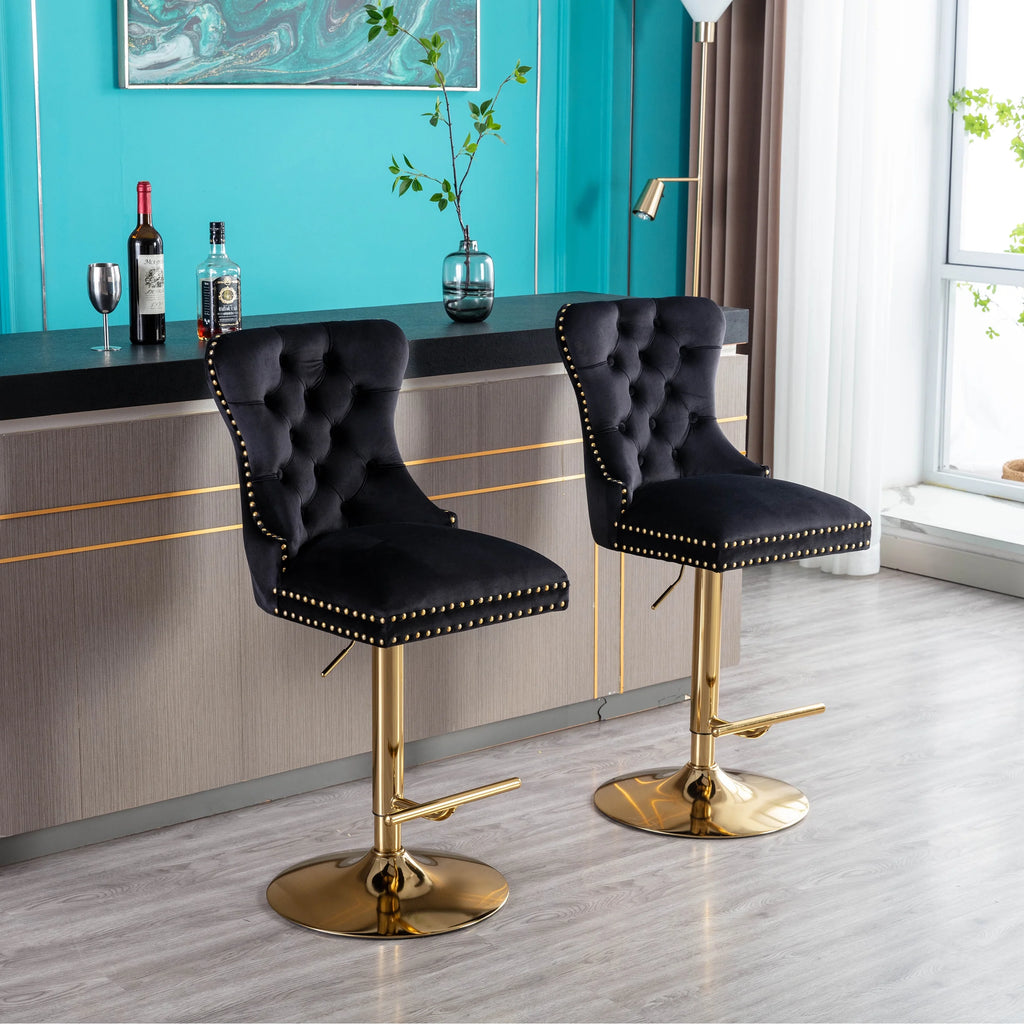 Black Velvet Swivel Bar Stools, Set of 2 E411936