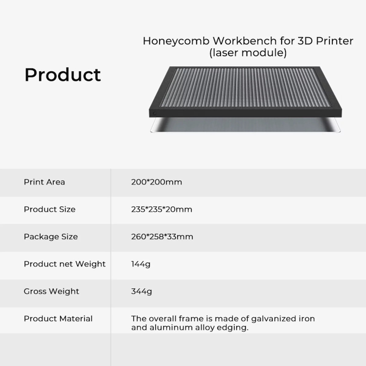 Honeycomb Working Table 235x235mm Aluminum Panel I11216