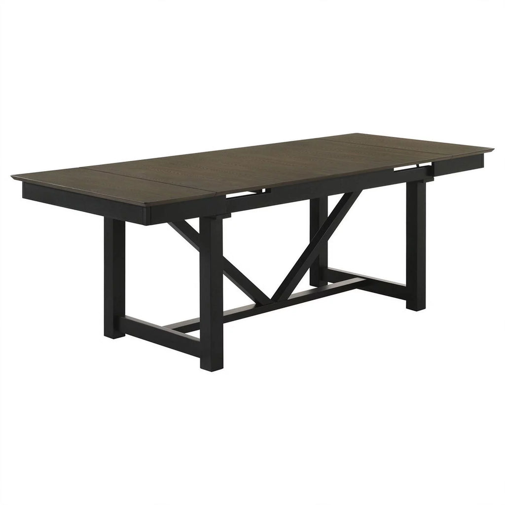 7 Piece Beige and Black Wood Rectangular Dining Table Set F997