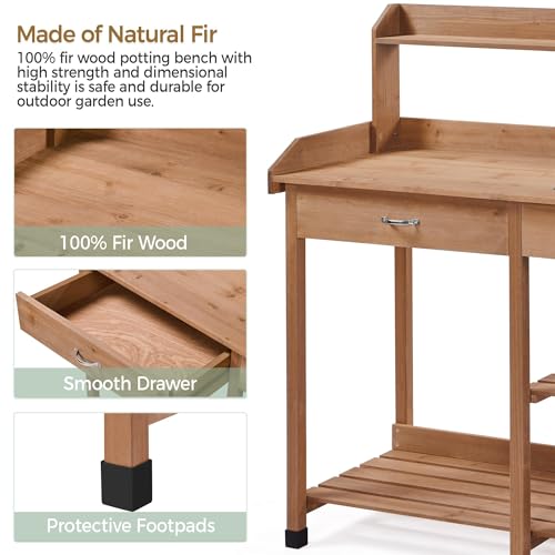 Wood Potting Bench with Sink Drawer Rack Shelves Q170756
