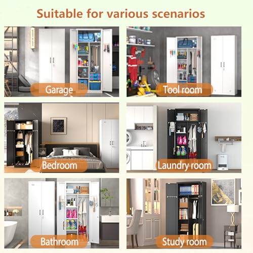 White Metal Armoire Wardrobe Closet with 2 Doors & 2 Drawers and Hanging Rod B541562