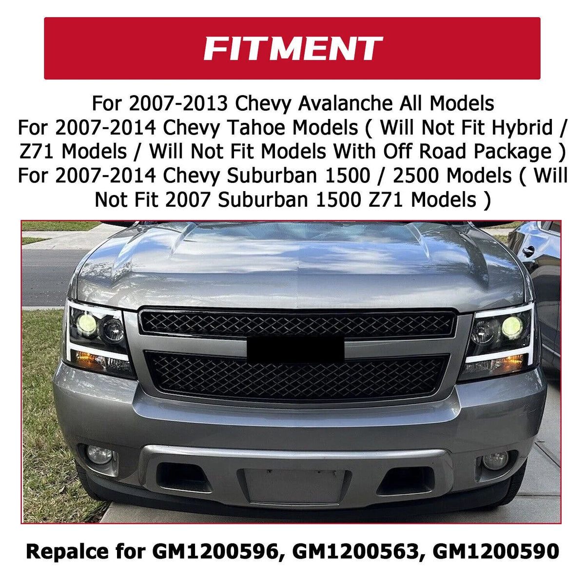 Mesh Front Hood Bumper Grille Grill for 2007-2014 Chevy Tahoe/Suburban/Avalanche X599