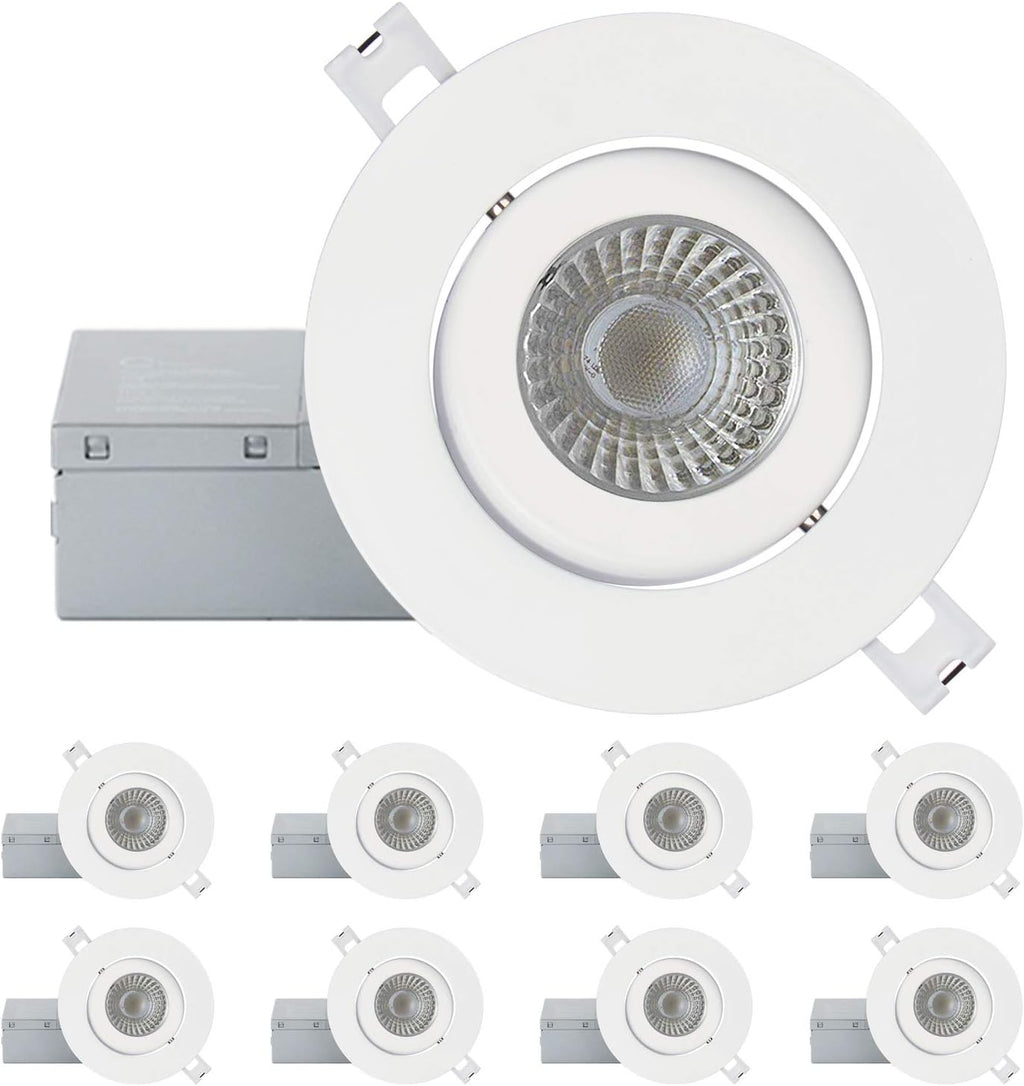 4 Inch Ultra-Thin Adjustable LED Recessed Lighting, 10 Watts, 750lm, Dimmable, 6500K True White, 10 Pack C139134
