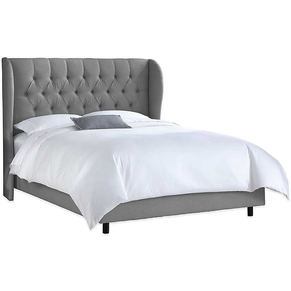 Queen Grey Linen Upholstered Bed I669