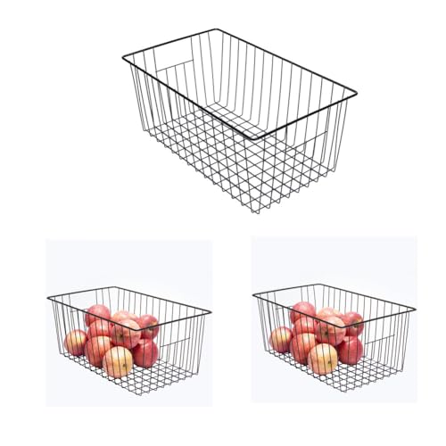 16 inch Upright Freezer Organizer Baskets, Black, Pack 3 Q90998