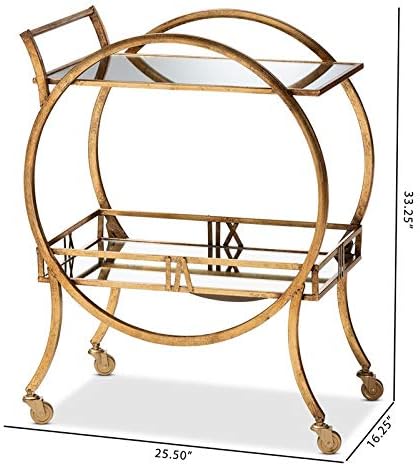 Antique Gold Finished 2-Tier Mobile Bar Cart C50679