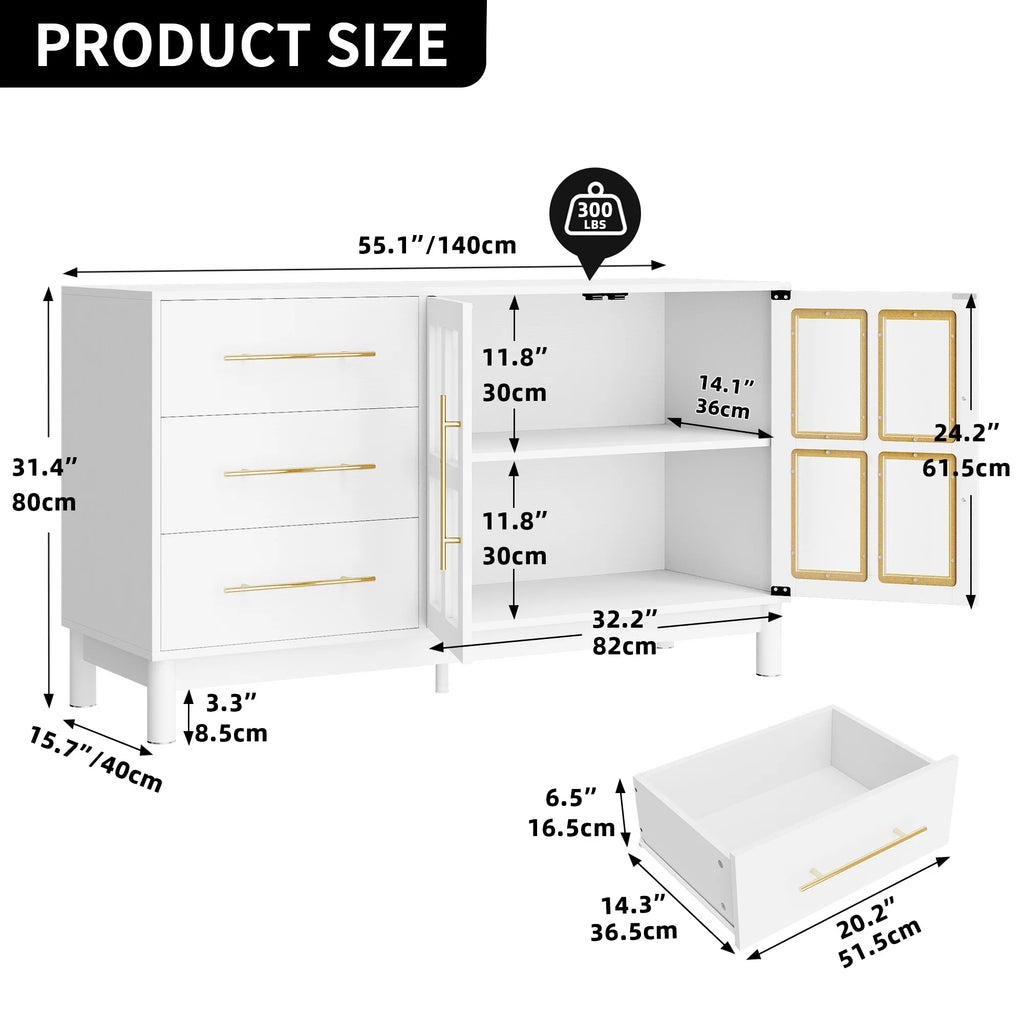 White Buffet Sideboard with 3 Drawers & 2 Door X9264
